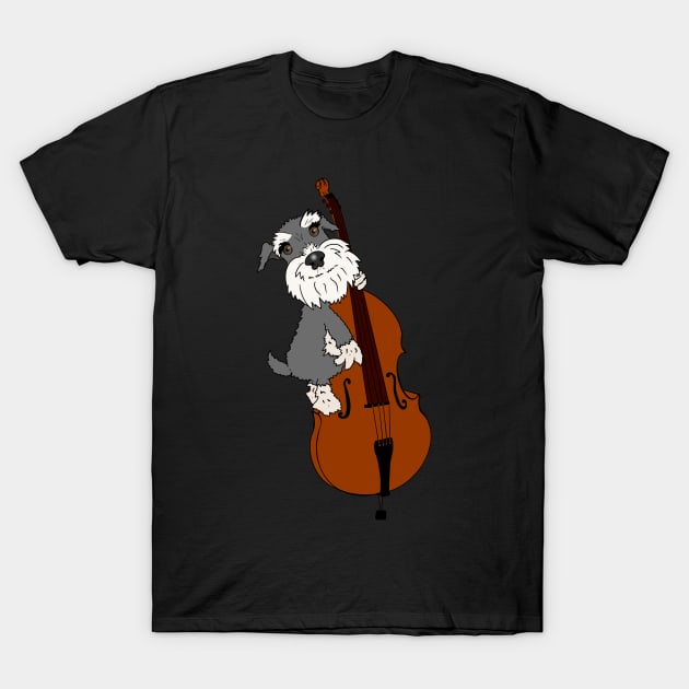 Miniature Schnauzer Funny Dog Playing Double Bass T-Shirt by NattyDesigns